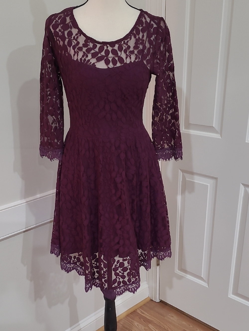 Free People Plum Queens Love Lace Fit & Flare Dress — Size 8
